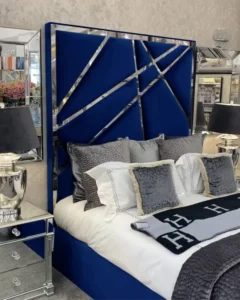 blue mirror bed